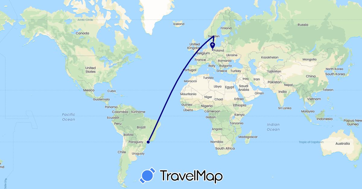 TravelMap itinerary: driving in Brazil, Germany, Sweden (Europe, South America)